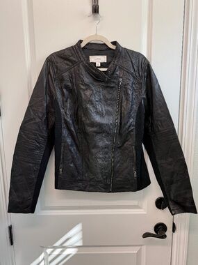 Nordstrom Caslon Leather & Knit Panel Asymmetrical Moto Jacket XL